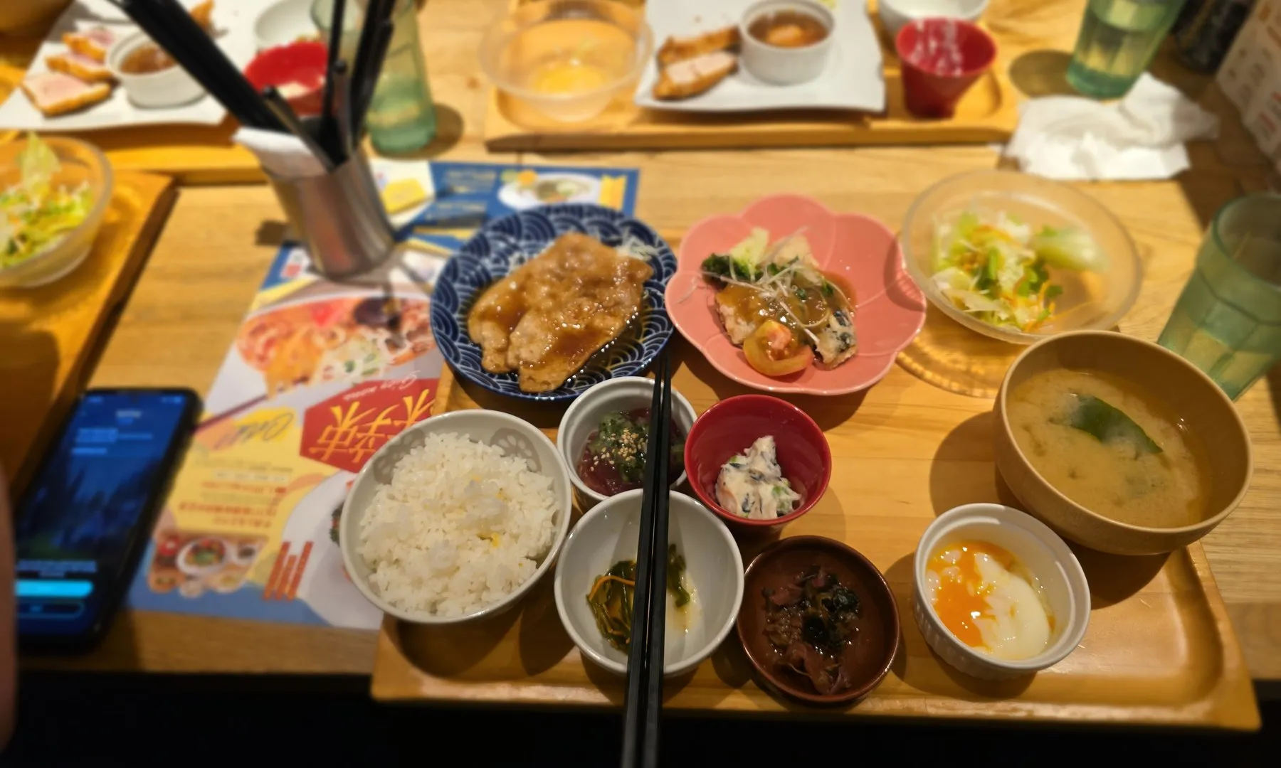 Set lunch tray with many small dishes