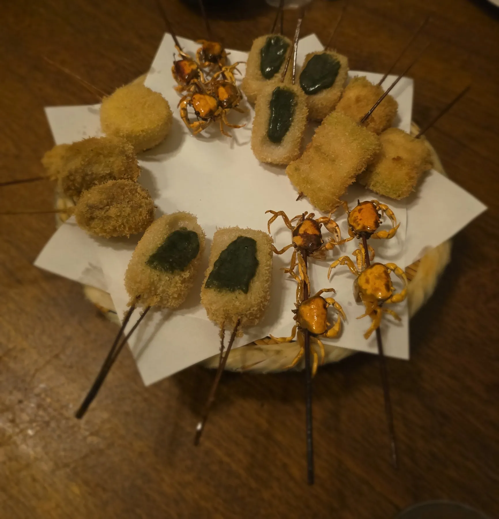 Ring of fried kushikatsu skewers