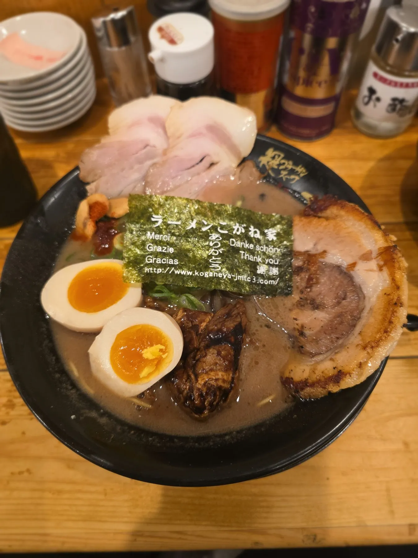 Bowl of tonkotsu ramen with chashu and soft egg