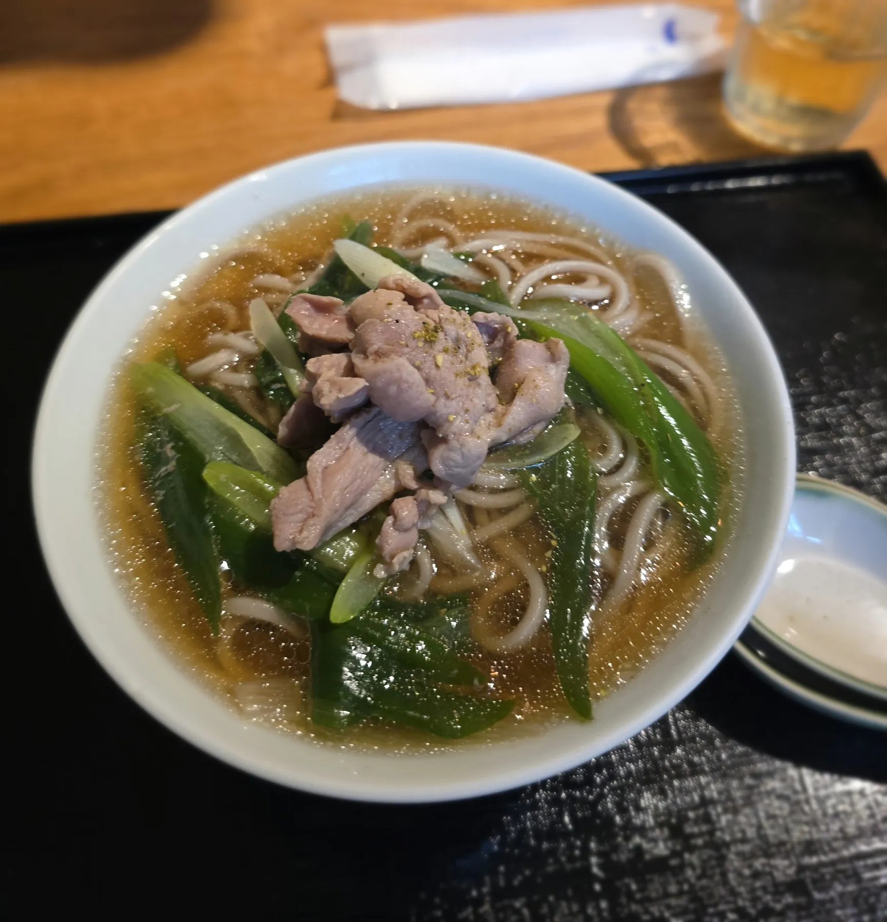 Bowl of soba with duck and green onion