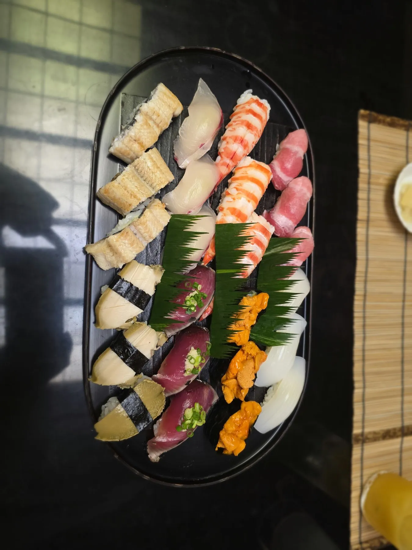 Large sushi platter from above