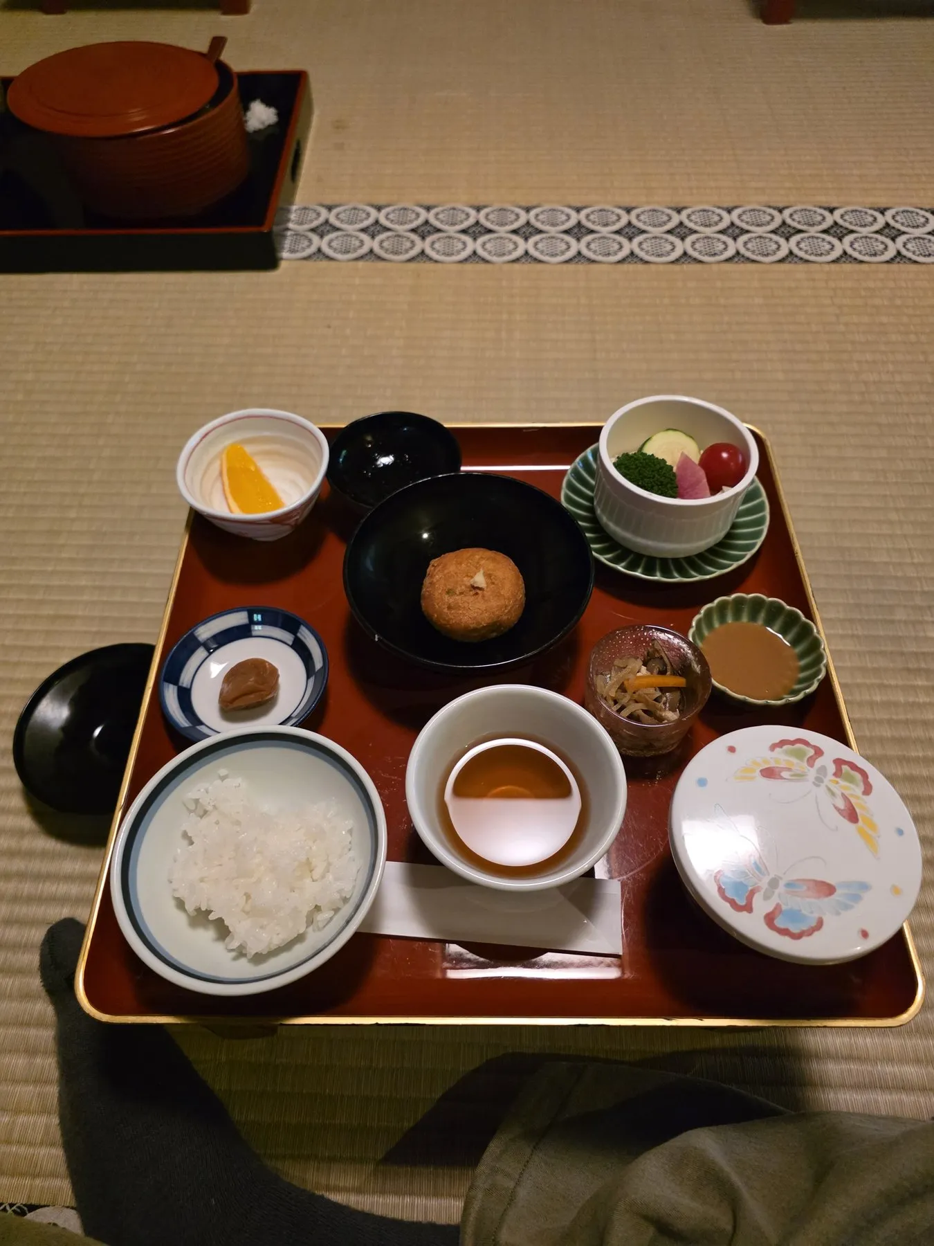 Ryokan breakfast tray on tatami