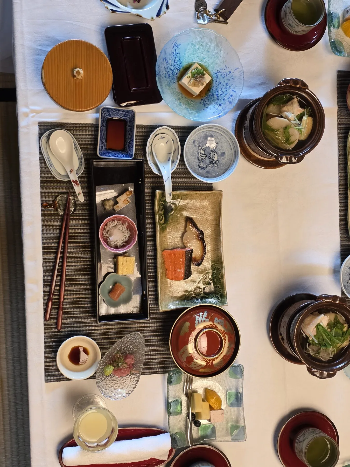Ryokan breakfast tray photographed from above